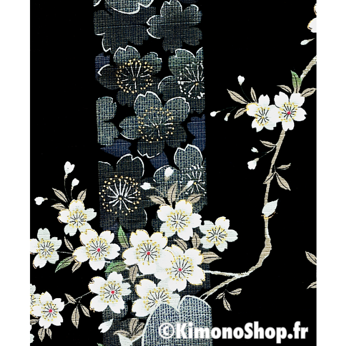 Kimono Yukata Shidare Sakura noir coton femme "Made in Japan"