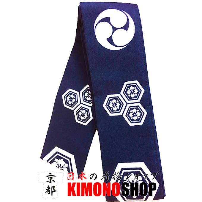 Obi ceinture kimono Kamon coton bleu marine