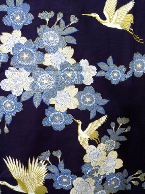 Yukata Sakura Tsuru coton bleu marine taille L femme  
