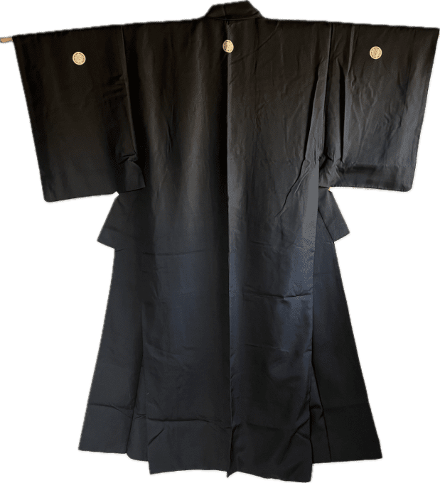 Set Antique kimono japonais Kenkatabami Montsuki + ceinture Kaku Obi soie noire homme 