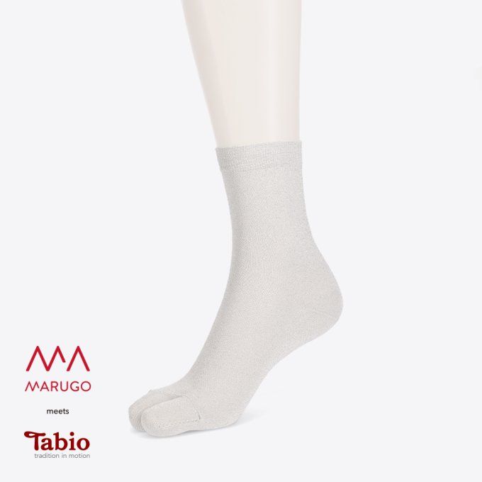 Chaussette Tabi blanc argenté TabiO Rame / Marugo femme - Made in Japan