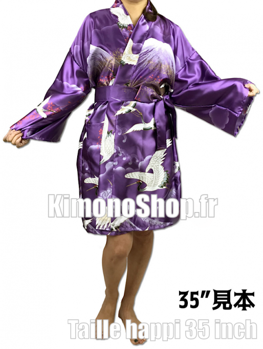 Kimono japonais Mont Fuji & Grue du Japon Tsuru polyester femme "Made in Japan"  