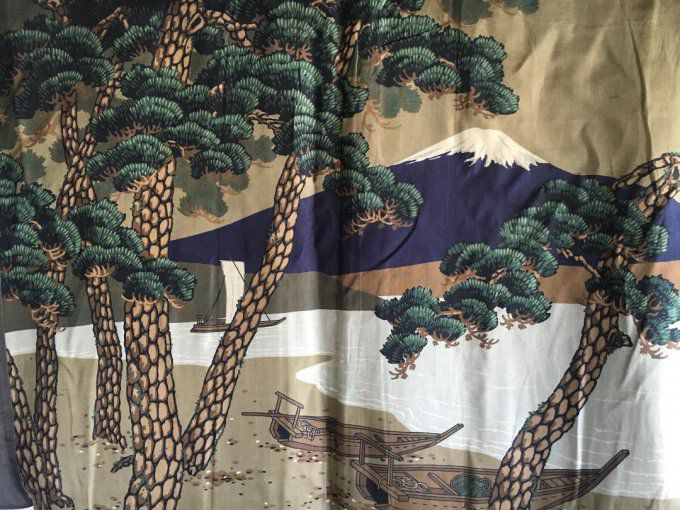 Antique Veste kimono Haori Samourai soie noire katabami Montsuki Matsubara Fuji