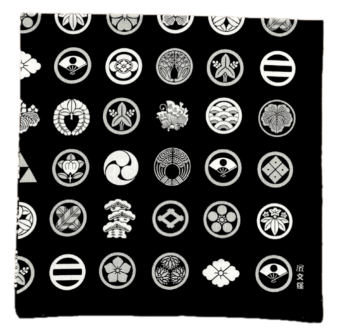 Tissus japonais Furoshiki noir coton Kamon 50x50cm Made in Japan