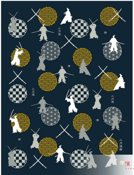 Tissus japonais Furoshiki noir coton NittoRyu Samouraï 34x43cm - Made in Japan