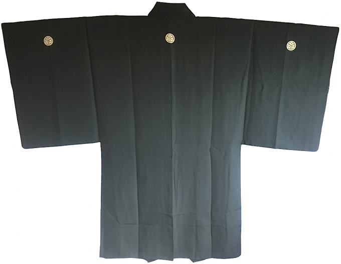 Luxe Antique haori samourai soie noire Mitsu Ishi montsuki Tsuru Grue du Japon homme