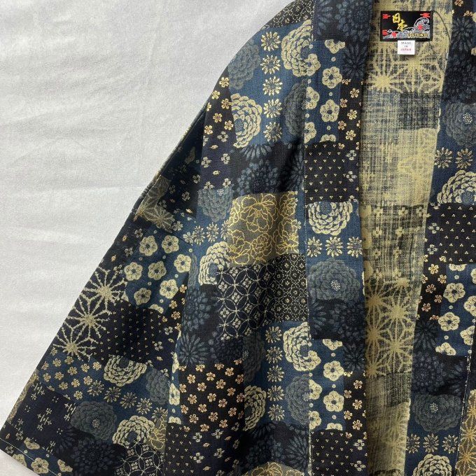 Veste Happi Traditionnelle Japonaise – Patchwork Or & Noir | Fabriqué au Japon