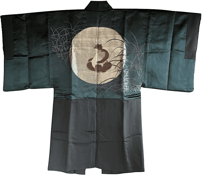 Antique haori homme - O Tsukimi no Tanuki - Raton laveur de pleine lune