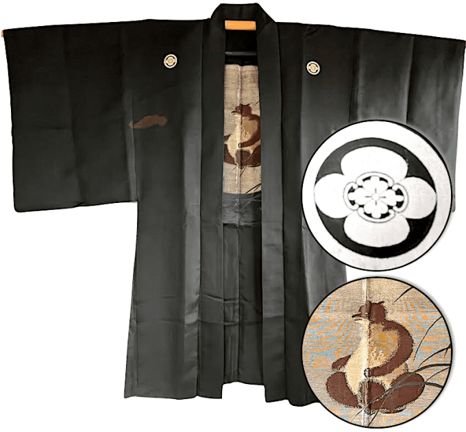 Antique haori homme - O Tsukimi no Tanuki - Raton laveur de pleine lune