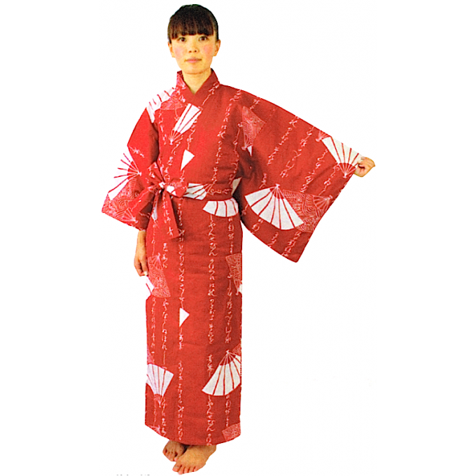 Yukata Moji Sensu éventail japonais rouge femme "Made in Japan"