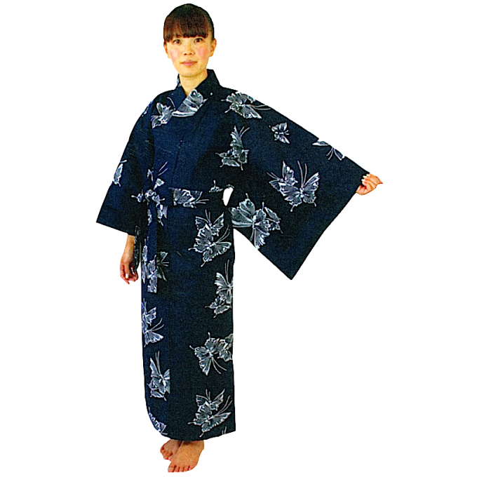 Yukata Chou papillon bleu marine femme "Made in Japan"