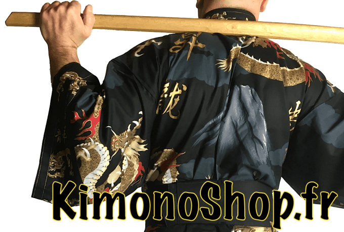 Happi Fuji To Ryu homme coton noir 45inch Made in Japan 