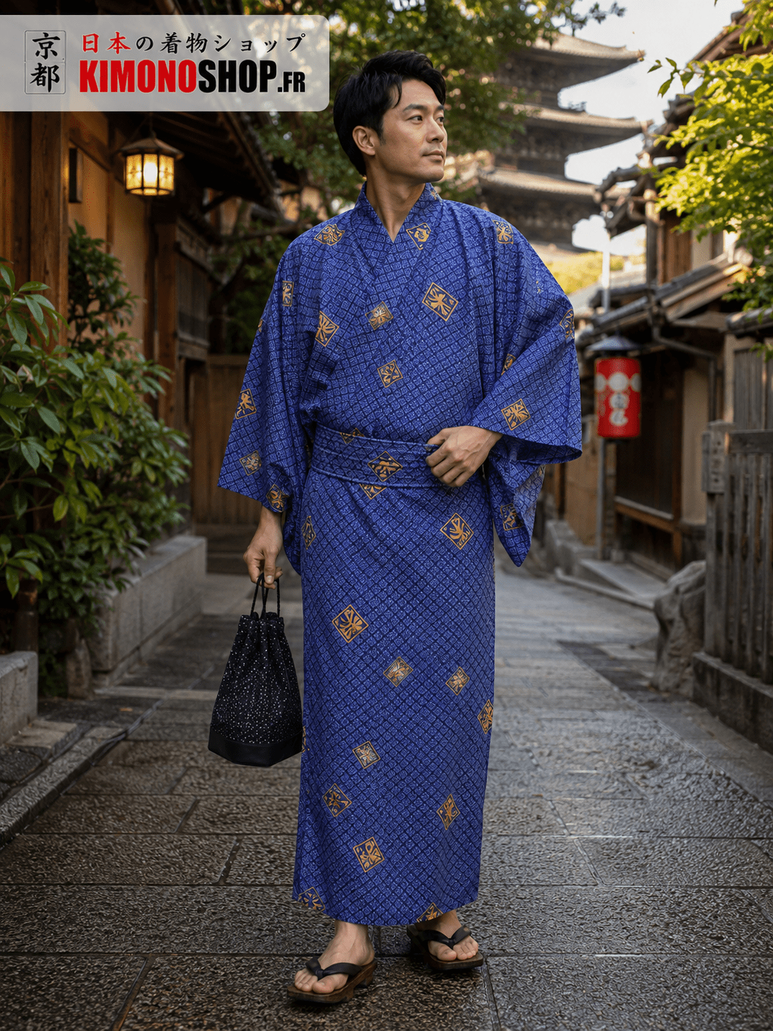 Yukata Hishimoji bleu homme