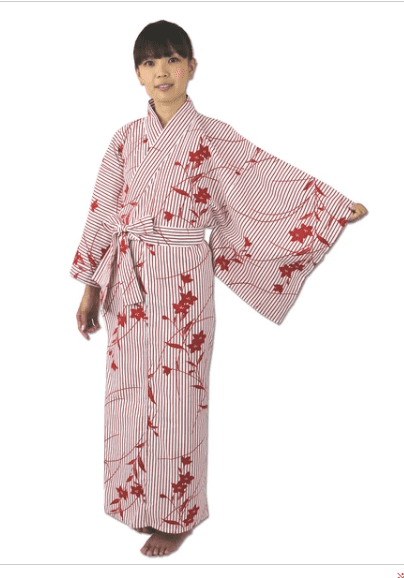 Yukata Japonais Femme Kikyō Blanc & Rouge - Made in Japan