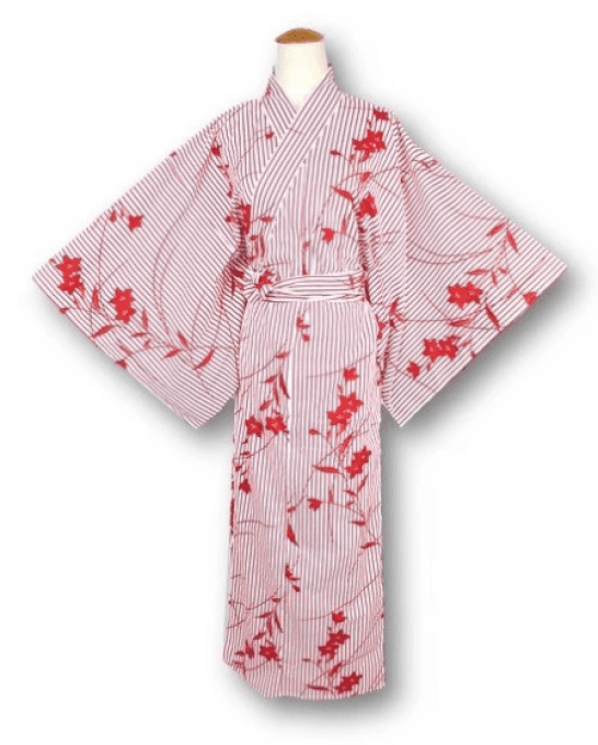 Yukata Japonais Femme Kikyō Blanc & Rouge - Made in Japan