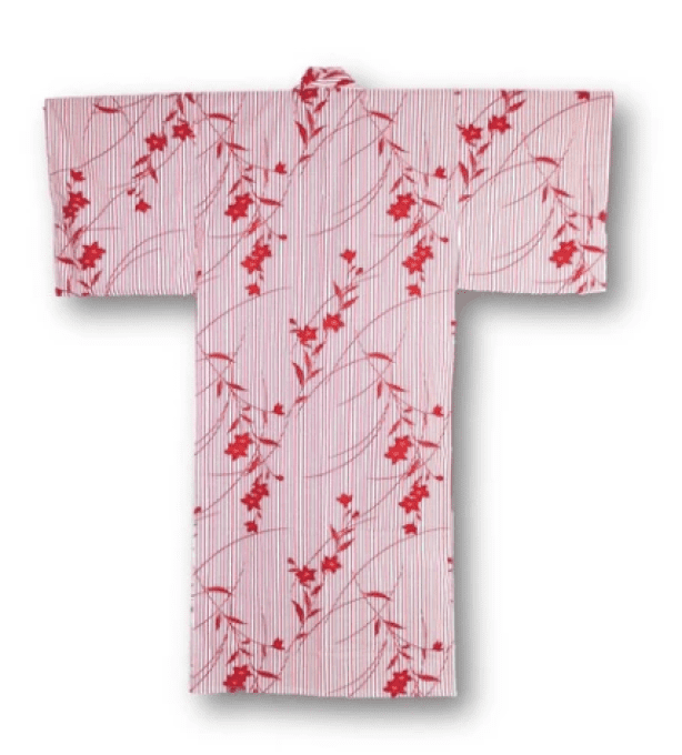 Yukata Japonais Femme Kikyō Blanc & Rouge - Made in Japan