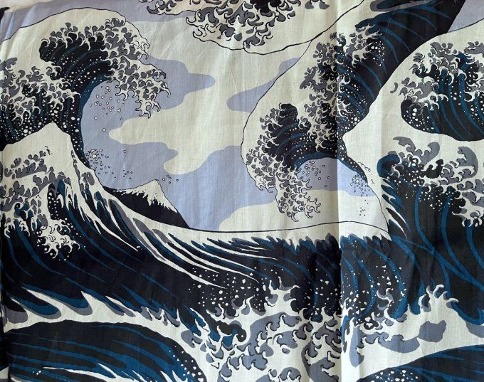 Yukata japonais Nami Hokusai noir homme Taille 64" (185cm) Made in Japan" 