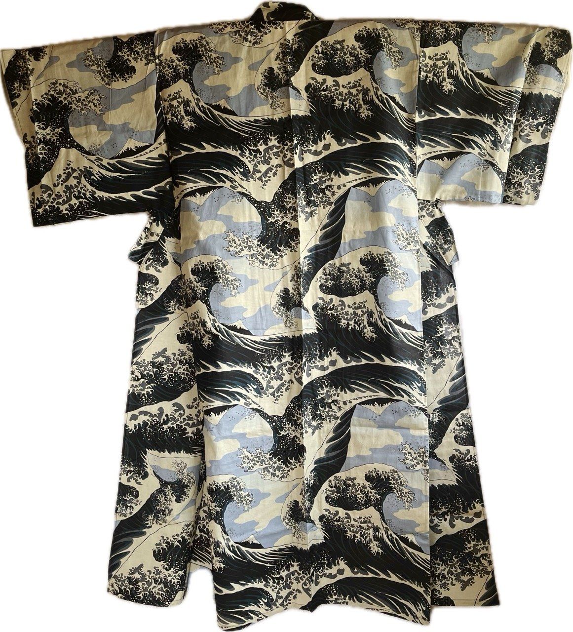 Yukata japonais Nami Hokusai noir homme Taille 64" (185cm) Made in Japan" 