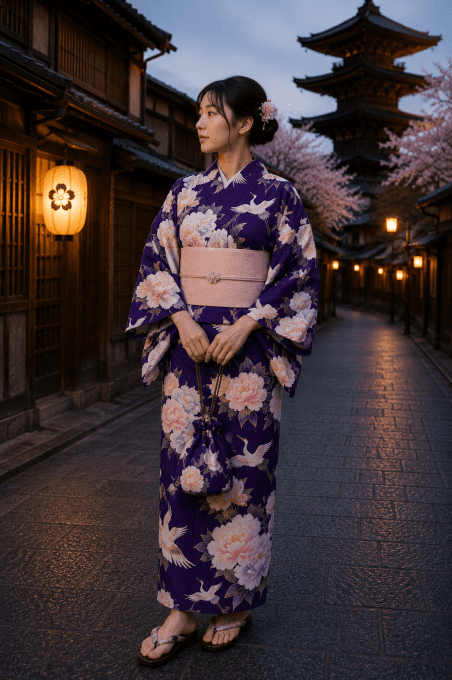 Yukata Tsuru botan femme