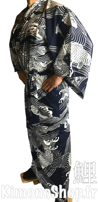 Yukata Koi homme Taille L/60" (170~180cm) Fabrication a Kyoto Japon 