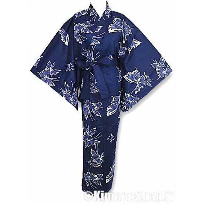 Yukata Chou papillon bleu marine femme "Made in Japan"