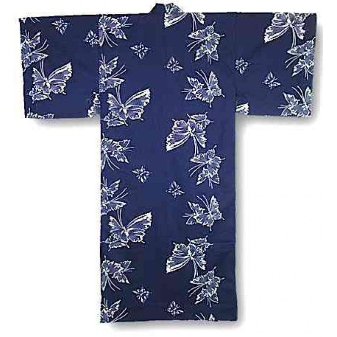 Yukata Chou papillon bleu marine femme "Made in Japan"