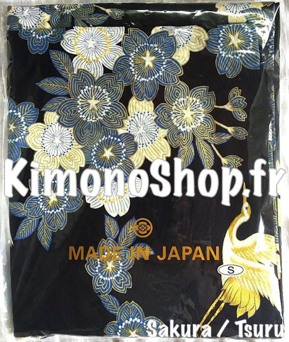 Yukata Sakura Tsuru coton bleu marine taille L femme  