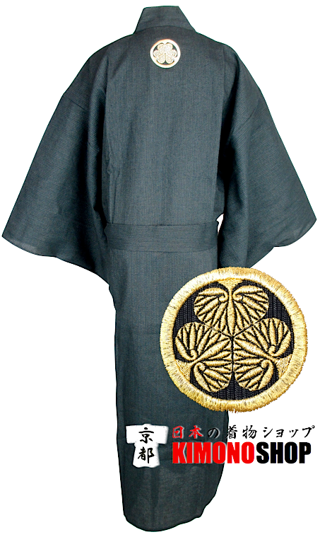 Kimono Yukata ShijiRaori Tokugawa Aoi Montsuki bleu marine homme Taille L "Made in Japan"