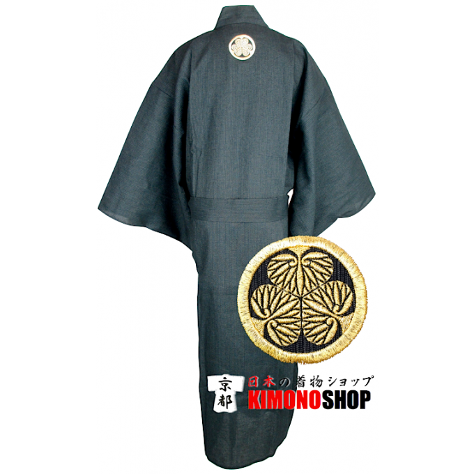 Kimono Yukata ShijiRaori Tokugawa Aoi Montsuki bleu marine homme Taille L "Made in Japan"