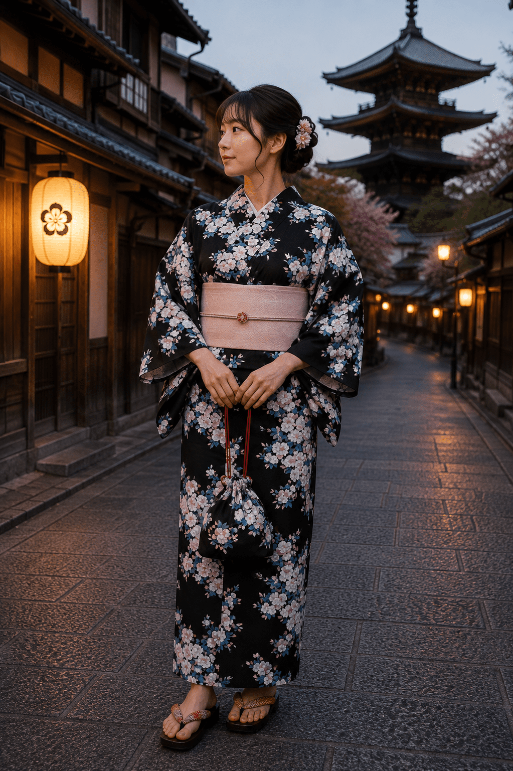 Yukata Shiro Sakura femme "Made in Japan"