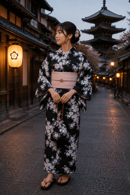 Yukata Shiro Sakura femme "Made in Japan"
