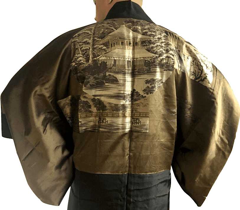 veste kimono Haori soie noire montsuki gingakuji homme