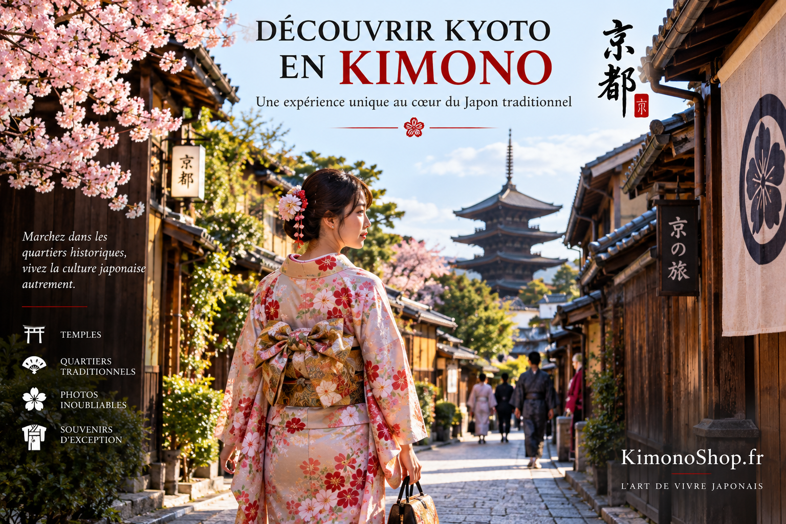 Découvrir Kyoto en kimono Découvrir Kyoto en portant un kimono traditionnel japonais