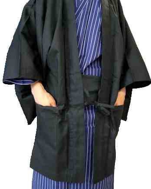 Haori japonais classique Haori japonais classique Onsen / Ryokan noir coton Shantung