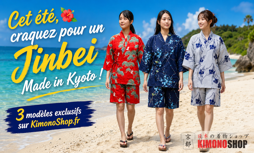 Jinbei japonais femme en coton 100%, fabriqué au Japon élégant . Léger, respirant et confortable, idéal pour l’été, la maison ou les festivals