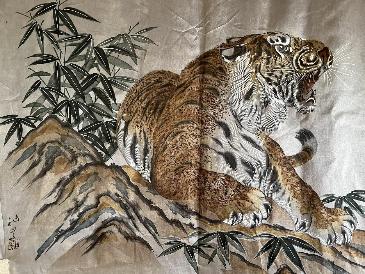 Motif peinture Tigre sur antique haori japonais homme